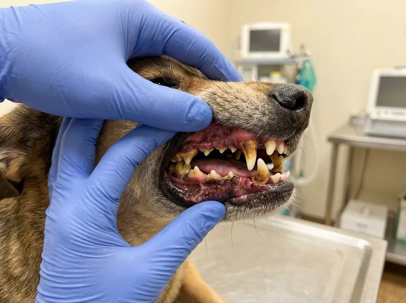Dog teeth with plaque and tartar buildup